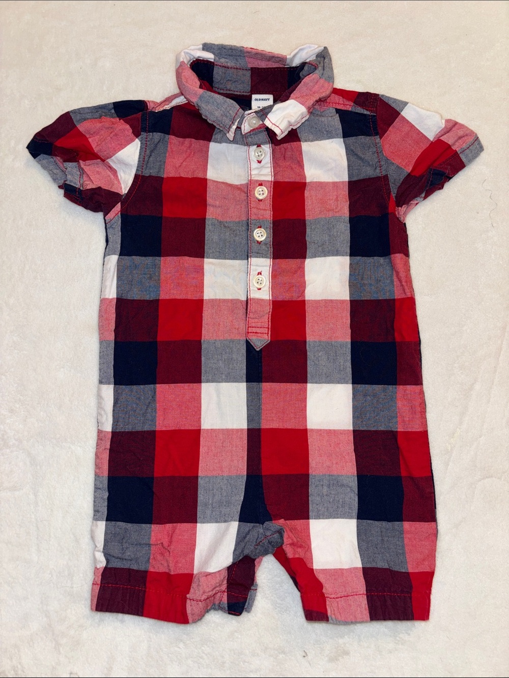 (2 for $10) old navy 18-24 month Plaid Short-Sleeve Baby Romper in Red & Navy